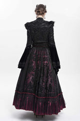 Black Long Sleeves Floral Embroidery Women's Gothic Beaded Frog Short Jacket - Product - 6