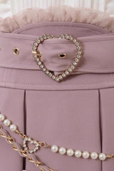 Sweet Heart Belt Printed Ruffled Bow Pearl-Decorated Chain-Decorated Plus Size Pleated Jirai Kei Skirt - Product - 10
