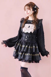 Sweet High Waisted Double-Layered Ruffle Bowknot Stitching Lace Plus Size Japanese Strap (Dress Only) front view