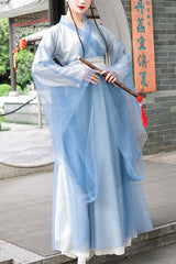 Blue Chinese Style School Sweet Hanfu Dress - Blue - 1