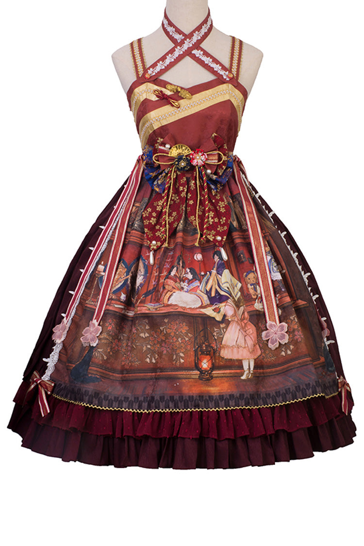 Multi-Color Nightmare Print Japanese Ruffle Bowknot Sweet Lolita Jsk Dress - Product - 4