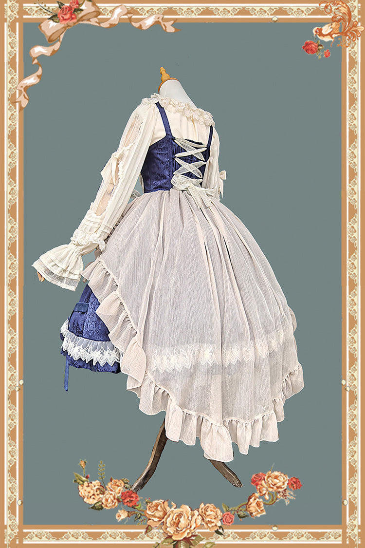 [Lilith’s Cage] Sleeveless Print Ruffle Bowknot Lace-Up Gothic Elegant Lolita Jsk Dress 2 Colors - Product - 12
