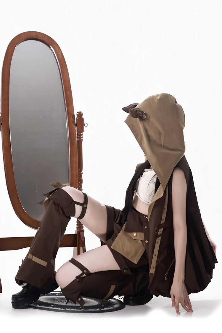 Brown [Fox Trail Chronicles] Sleeveless Hooded Punk Prince Ouji Lolita Set - Product - 5