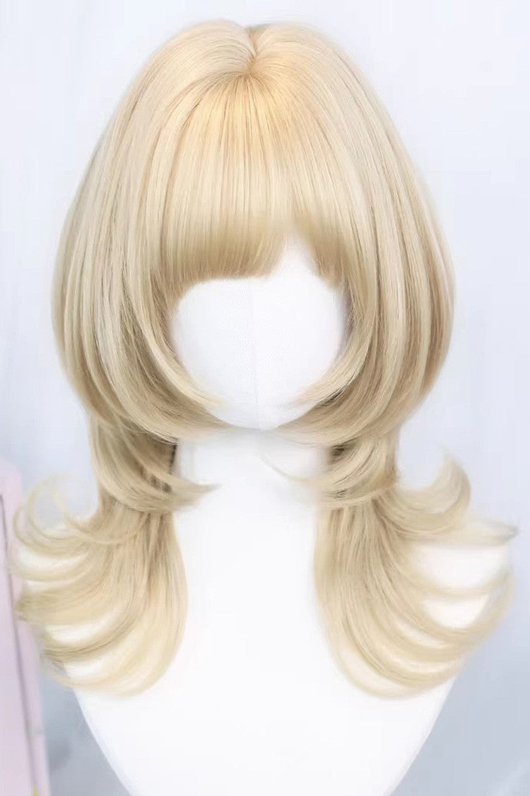 Outward Curl Light Wispy Bangs Sweet Lolita Wig 2 Colors - Bleached-Walnut-Brown - 1