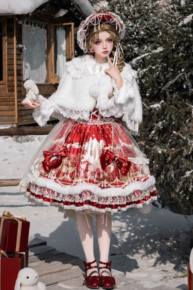 Red [Happy New Year] Printed Ruffled Bow Lace Classic Chinese Style Gorgeous Lolita Jsk Dress - Product - 2