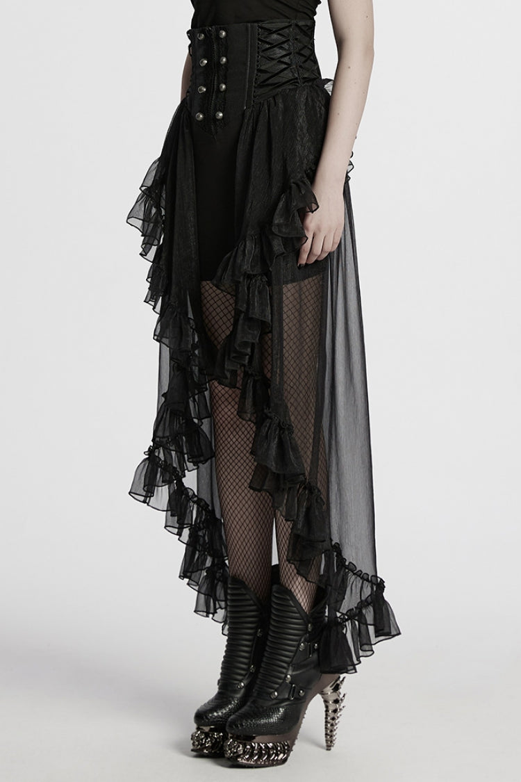 Black Ruffle Lace Women's Gothic Corset Skirt - Product - 3