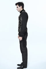 Black/Silver Palace Short Big Jacquard Pattern Men's  Gothic Waistcoat - Product - 7