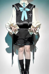 Dark Blue [Magician] Long Sleeves Ouji Prince Mechanical Style Lolita Shorts Vest Set - Product - 2