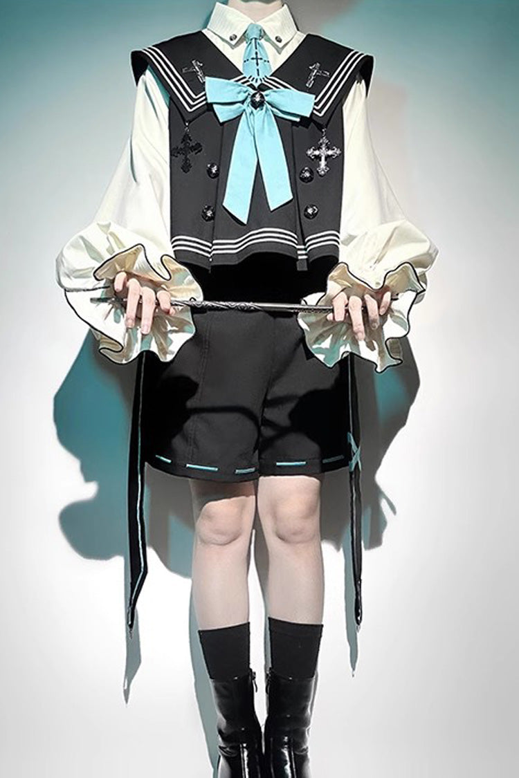 Dark Blue [Magician] Long Sleeves Ouji Prince Mechanical Style Lolita Shorts Vest Set - Product - 2