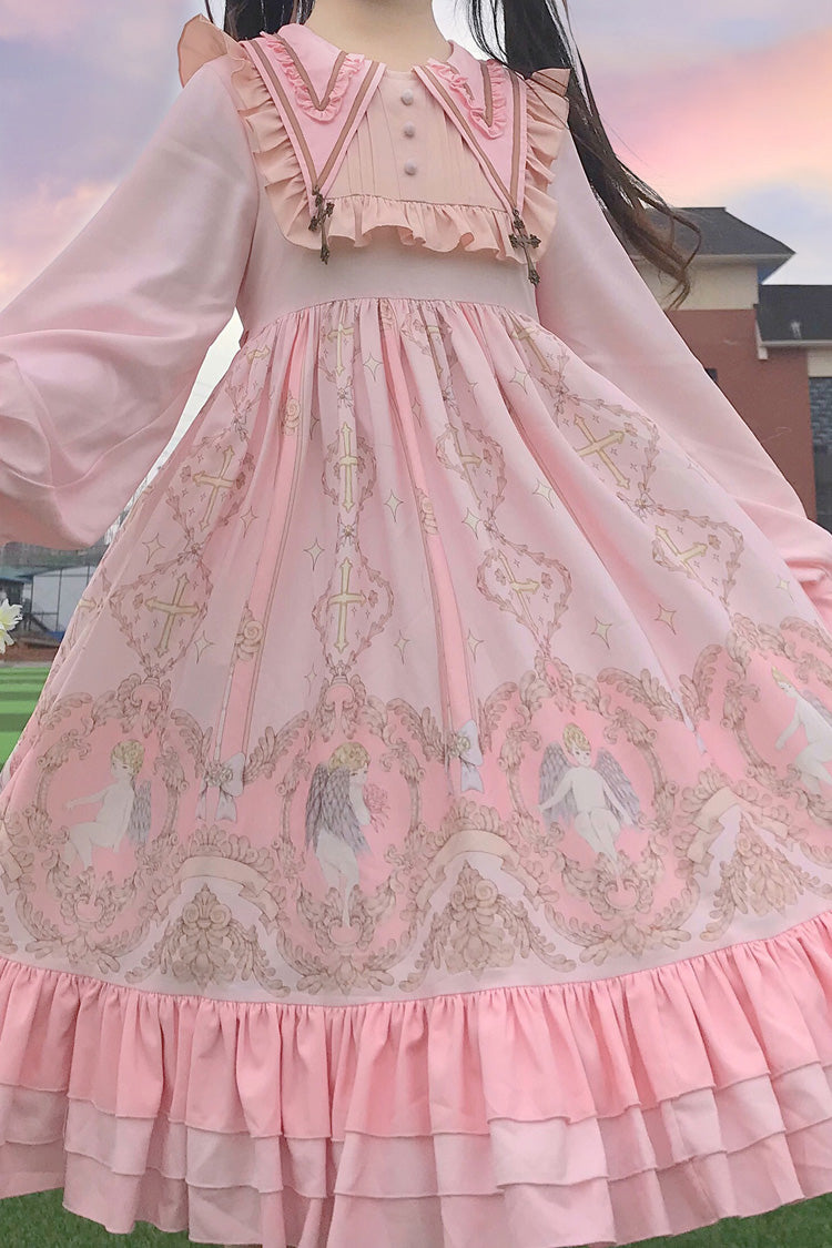 [Angel's Redemption] Long Sleeves Angel Print Ruffle Bowknot Sweet Lolita Dress 3 Colors - Product - 14