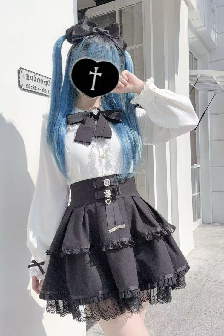Rabbit Ears Long Sleeves Bowknot Lace Sweet Jirai Kei Japanese Blouse 3 Colors - Product - 10