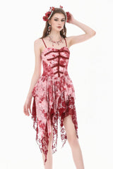 Red/White Multi-Layered Asymmetric Tie-dyed Women's Gothic Slip Dress - Product - 5