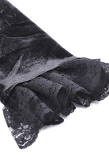 Black Round Collar Long Puff Sleeves Lace Lace-Up Hem High Low Women's Gothic Velvet Wedding Dress - Product - 19