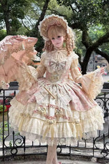 Pink [Gilded Waltz] Square Collar Sleeveless Printed Ruffled Embroidered Bow Lace Gorgeous Sweet Lolita Jsk Dress - Product - 2