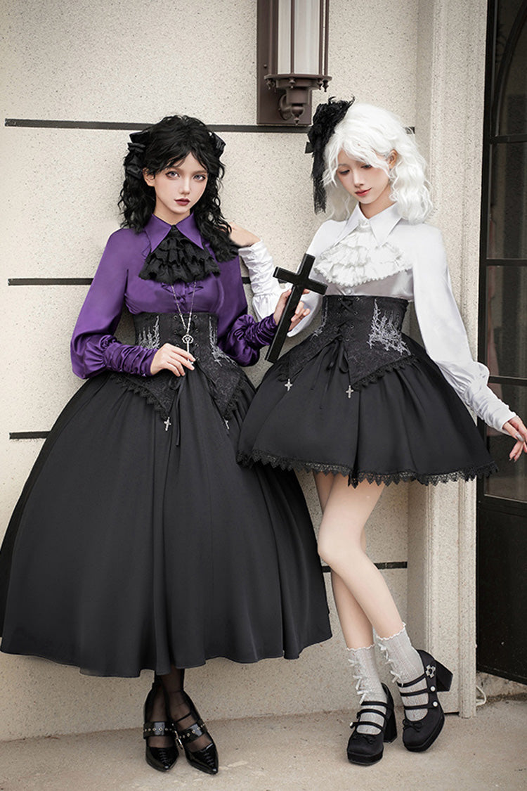 Black [Night of Thorns] Sleeveless Embroidery Lace-Up Gothic Lolita Strap Breast Support Dress 2 Versions - Product - 13