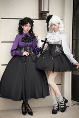 Black [Night of Thorns] Sleeveless Embroidery Lace-Up Gothic Lolita Strap Breast Support Dress 2 Versions - Product - 13