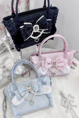 Sweet Ruffle Bowknot Zipper Pearl Chain Japanese Lolita Handbag 4 Colors - Pink - 1