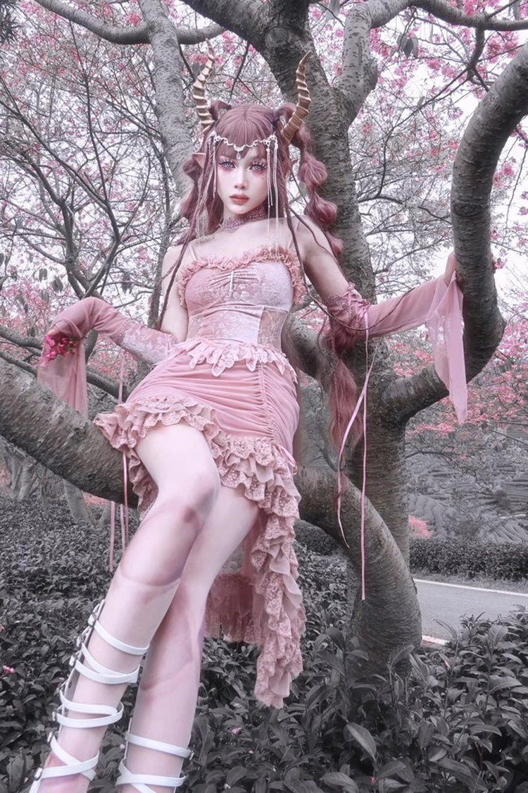 Pink Cherry Nightmare V Collar High Waisted Gothic Lolita JSK Dress - Product - 8