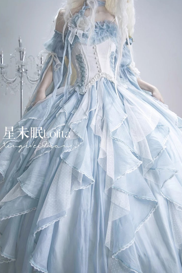 [Praise of the Flower Goddess] Off Shoulder Ruffle Hanayome Bowknot Lace Fishbone Sweet Lolita Jsk Dress 2 Colors - Product - 7