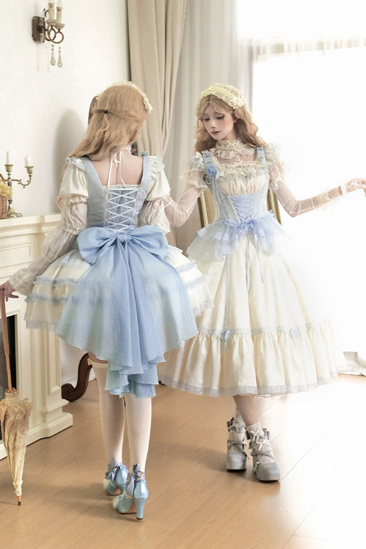 Ivory [Sea Salt Iced Tea] Square Collar Short Sleeves Ruffle Fishbone Sweet Lolita Short Dress - Product - 13