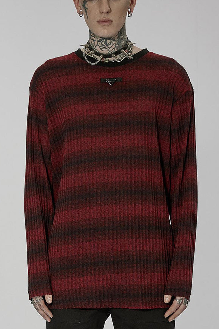 Round Collar Long Sleeves Striped Print Men's Steampunk Sweater 2 Colors - Black/Red - 5