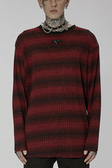 Round Collar Long Sleeves Striped Print Men's Steampunk Sweater 2 Colors - Black/Red - 5