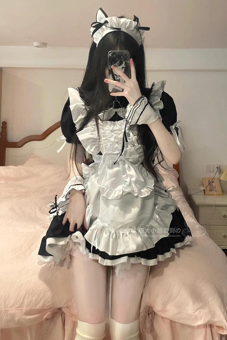 Black/White Maid Short Sleeves Ruffle Plus Size Sweet Lolita Dress - Product - 2