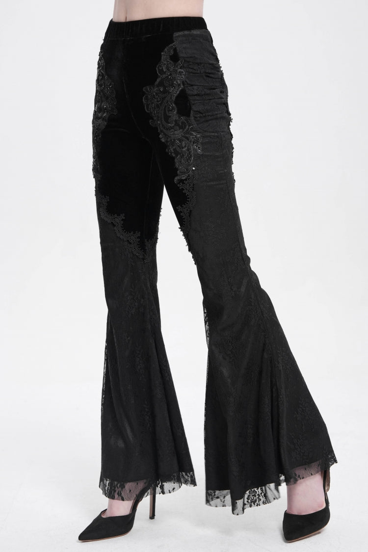 Black Floral Embroidery Stitching Lace Women's Gothic Pants - Product - 4