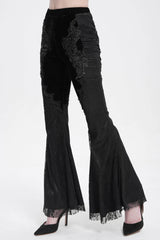 Black Floral Embroidery Stitching Lace Women's Gothic Pants - Product - 4
