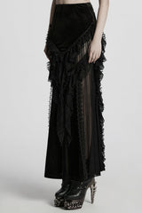 Black Ruffle Stitching Lace Women's Gothic Fishtail Skirt - Product - 2