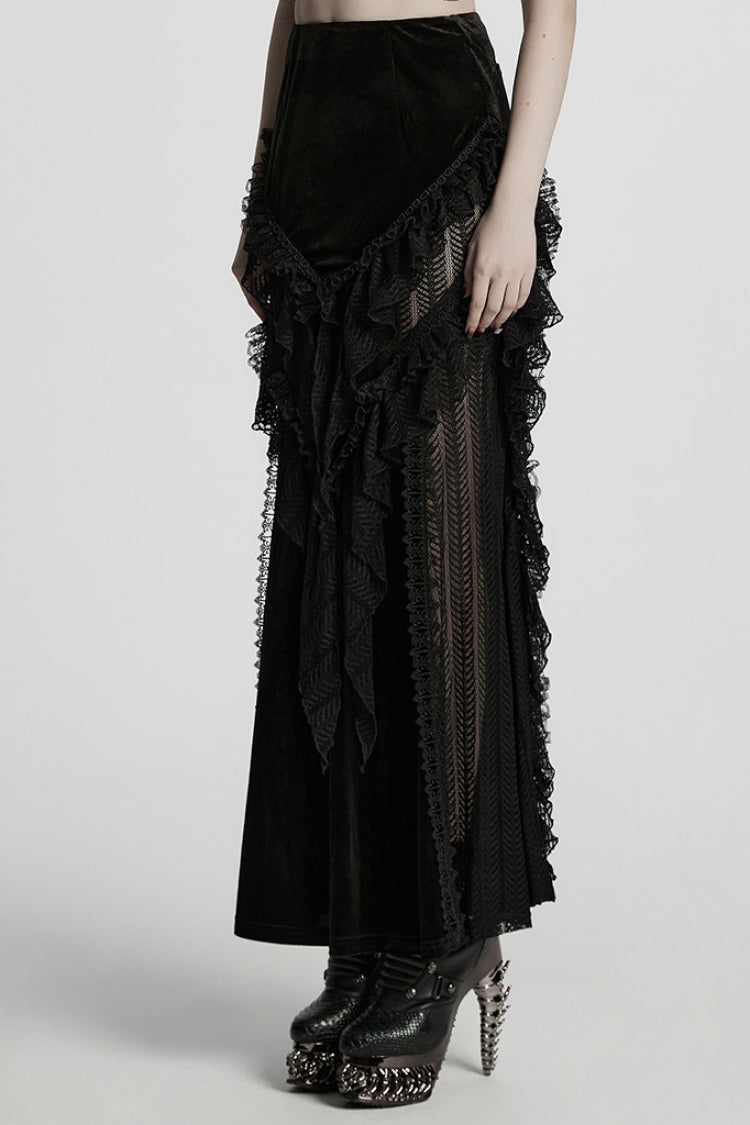 Black Ruffle Stitching Lace Women's Gothic Fishtail Skirt - Product - 2