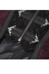 Red Stand Collar Long Sleeves Embroidery Slim Men's Gothic Coat - Product - 9