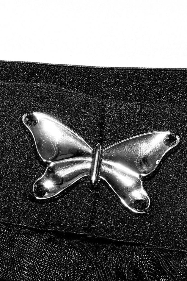 Black Butterfly Metal Buckle Irregular Hem Ripped Women's Punk Skirt - Product - 6
