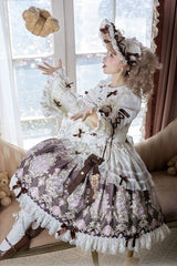 Brown [Antique Teddy Bear] Sleeveless Printed Bow Lace Sweet Elegant Lolita Jsk Dress - Product - 5