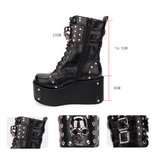 Black Skull Rivet Gothic Lolita Boots - Product - 5