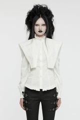 White Stand Collar Ruffle Lace-Up Women's Gothic Blouse - White - 1