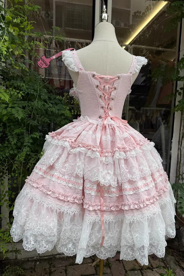 Pink [Reinas] Sleeveless Ruffle Bowknot Lace Sweet Lolita Jsk Dress - Product - 11