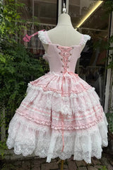 Pink [Reinas] Sleeveless Ruffle Bowknot Lace Sweet Lolita Jsk Dress - Product - 11
