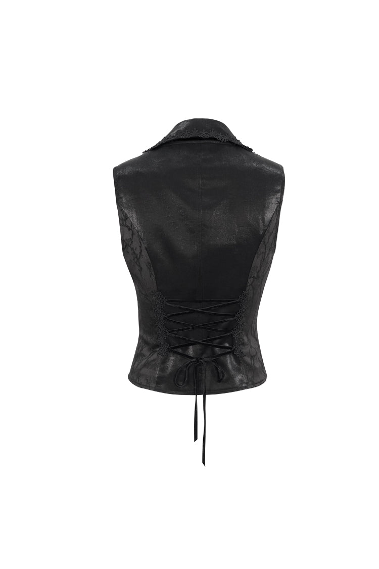 Black Plum Blossom Texture Deep V Back Rope Adjustable Women's Gothic Vest - Product - 8