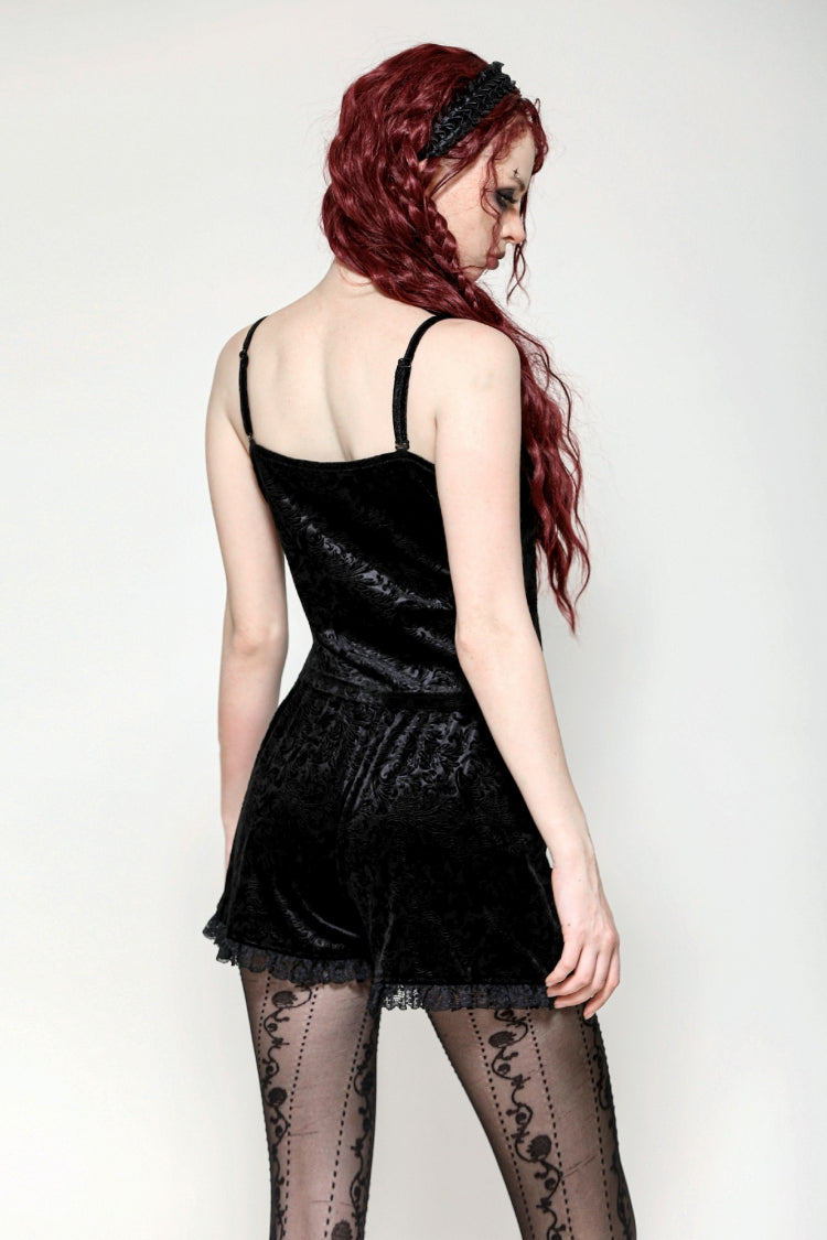 Black Women's Gothic Embossed Velvet Corset Camisole - Product - 4
