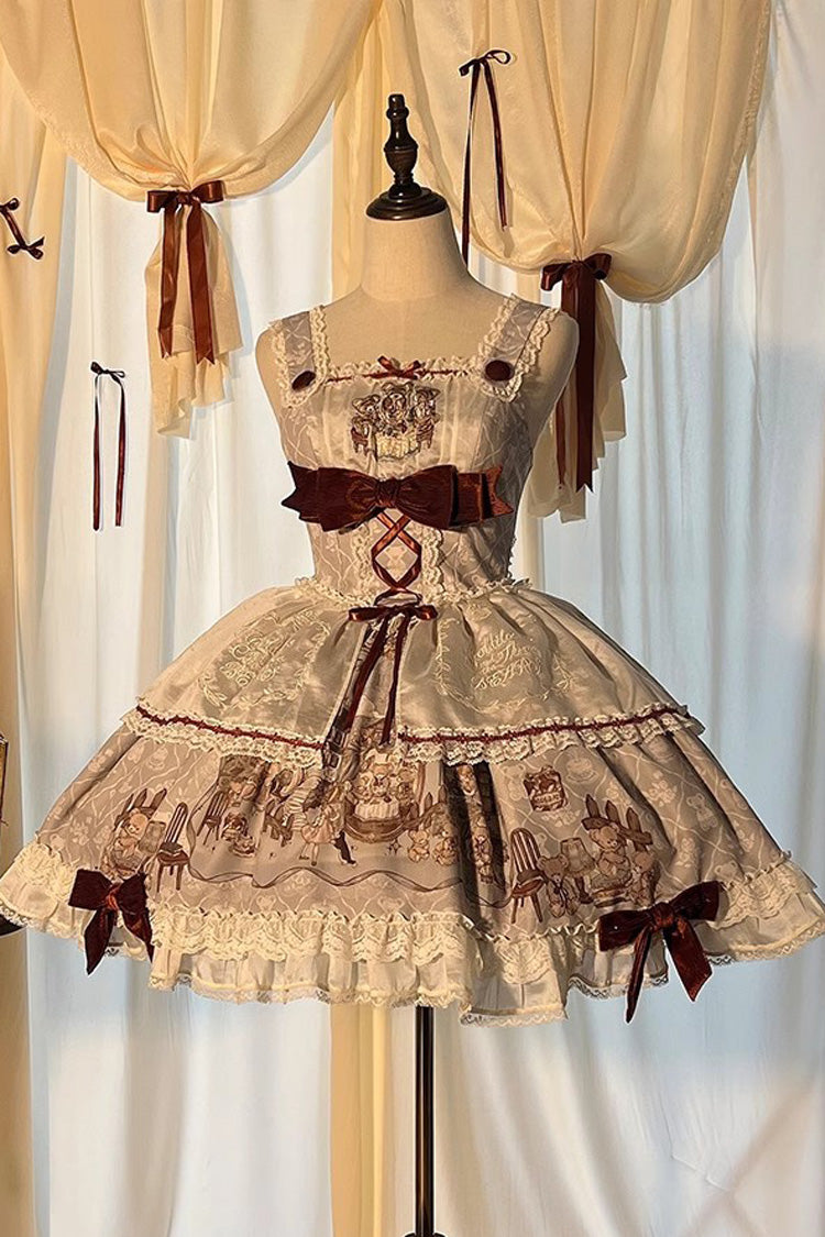 [Castle Bear] Sleeveless Print Ruffle Bowknot Lace Sweet Lolita Jsk Dress 4 Colors - Grey/Blue - 11