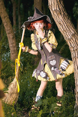 Brown/Yellow [Witch and Paradise] Short Sleeves Ruffle Bowknot Sweet Japanese Halloween Lolita Dress Vest Set - Product - 12