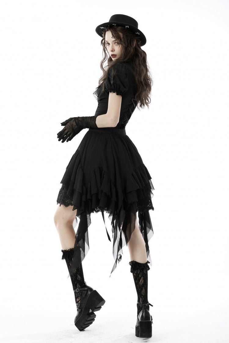 Black Multi-Layered Irrgular Hem Women's Punk Tasseled Skirt - Product - 2