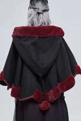 Black Gothic Petal-Shaped Double-Faced Contrast Women's Wool Hooded Shawl - Product - 9