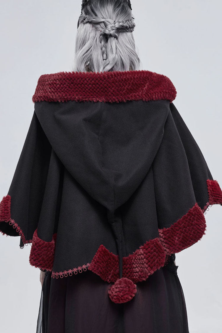 Black Gothic Petal-Shaped Double-Faced Contrast Women's Wool Hooded Shawl - Product - 9