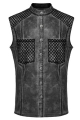 Grey Stand Collar Stitching Men's Punk Vest - Product - 5