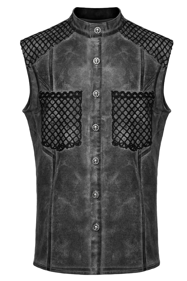 Grey Stand Collar Stitching Men's Punk Vest - Product - 5