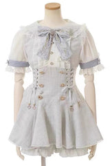 Japanese Lace Sweet Jirai Kei Dress Blouse Shorts Set 2 Colors - Blue - 5