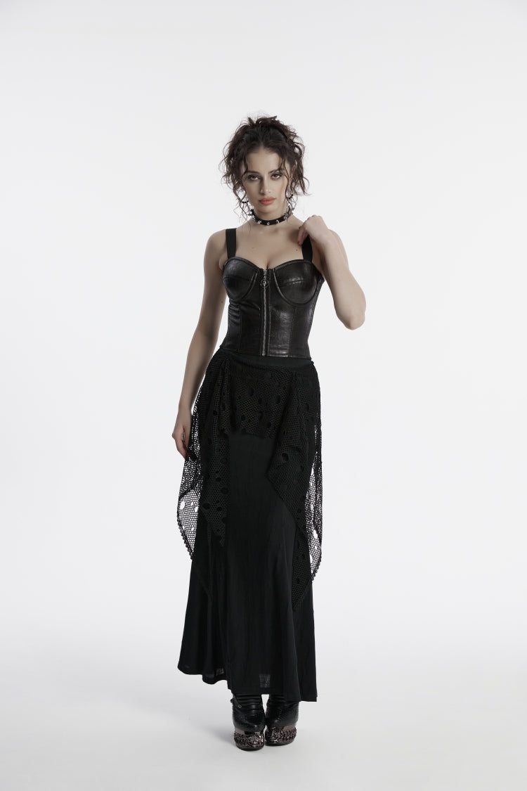 Double-Layered Spliced Mesh Ripped Eyelet Women's Punk Fishtail Skirt - Product - 5
