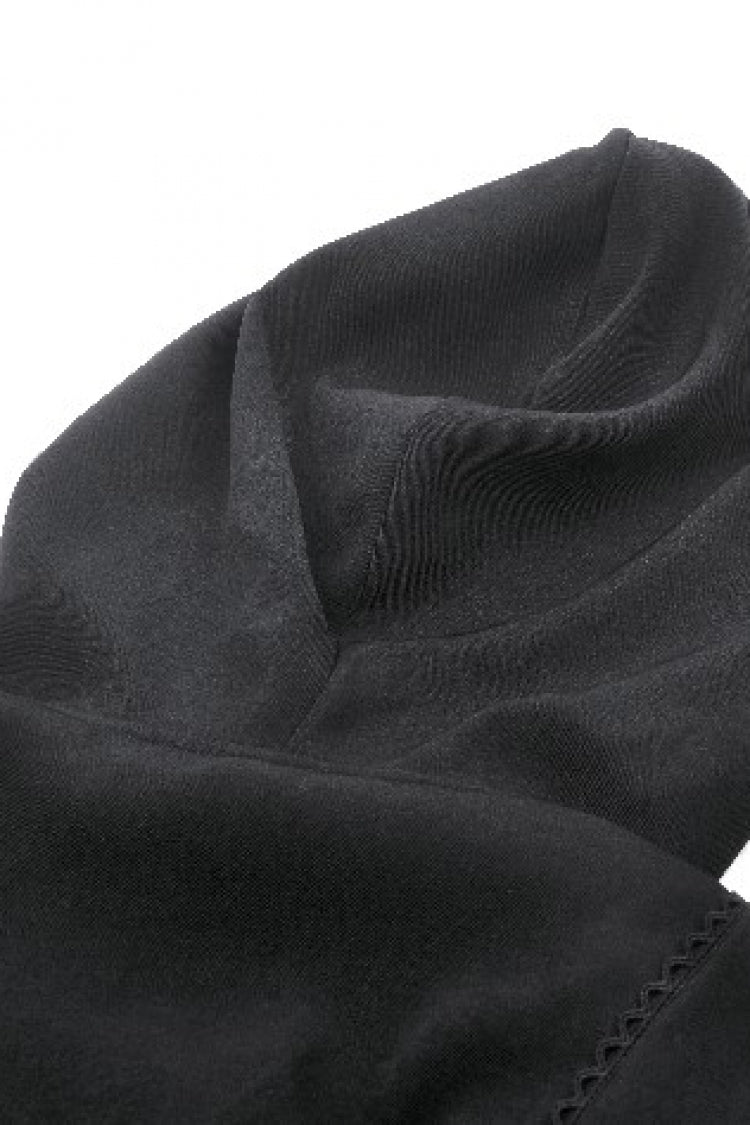 Black Long Sleeves Ruffled Lace-Up Women's Punk Long Jacket with Hood - Product - 14